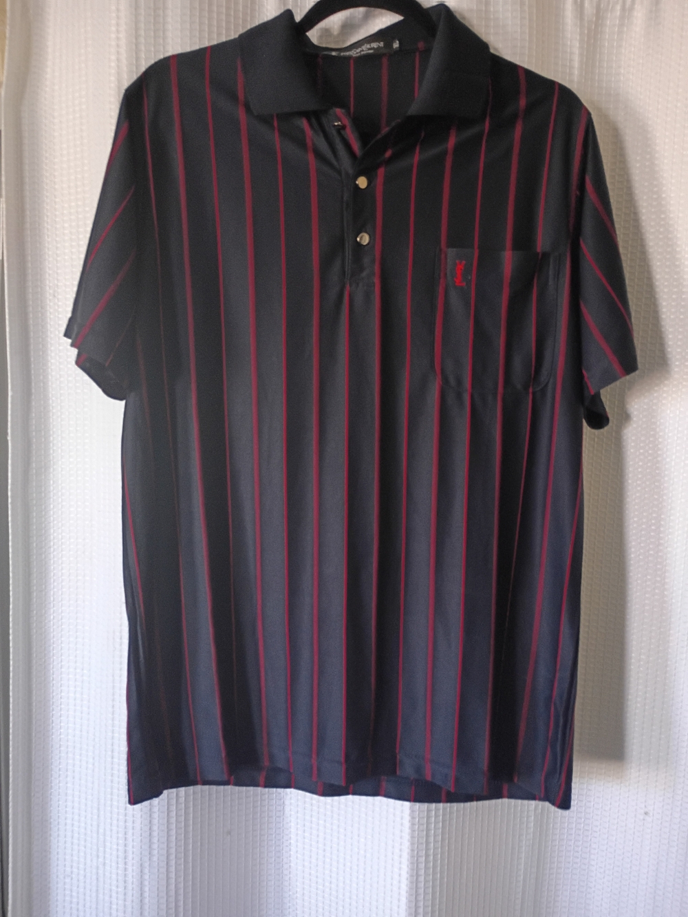 Yves Saint Laurent Navy Polo with Red Pinstripes